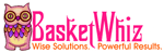 A pink and orange logo for basketwalk. Com