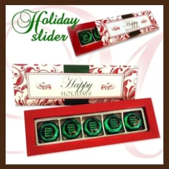 A box of chocolates with the words " happy holidays ".