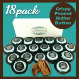 A box of 1 8 cookies with the words " crispy peanut butter button ".